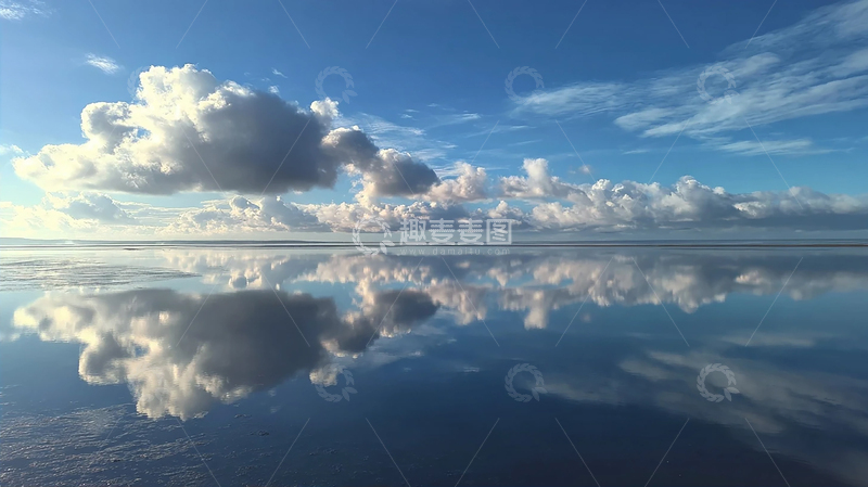 高清大图下载【趣麦麦图】蓝天白云下的宁静海洋世界