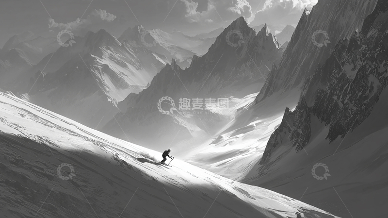 高清大图下载【趣麦麦图】雪山探险者的孤独旅程