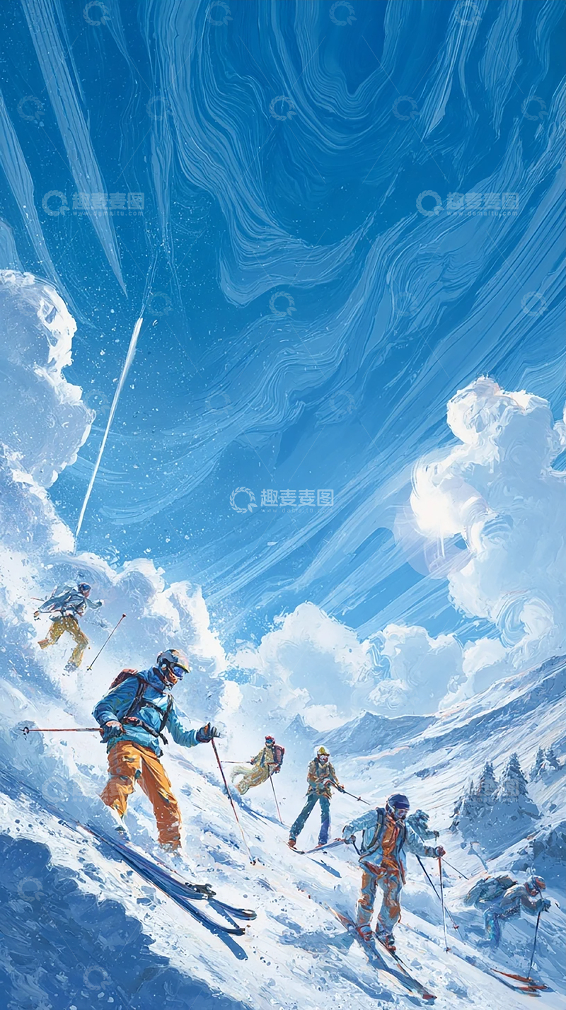 高清大图下载【趣麦麦图】极地雪山滑雪探险