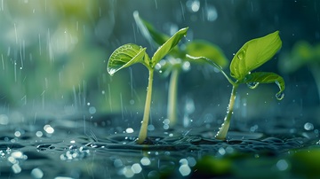 雨中幼苗生机盎然自然摄影