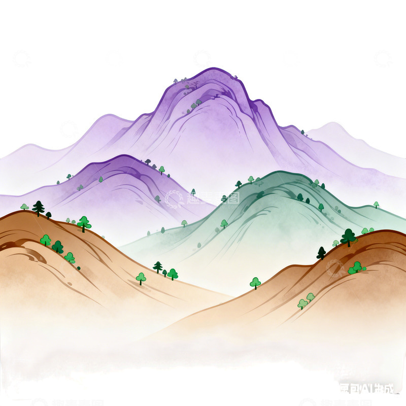 高清大图下载【趣麦麦图】水墨风格山水画创意插画