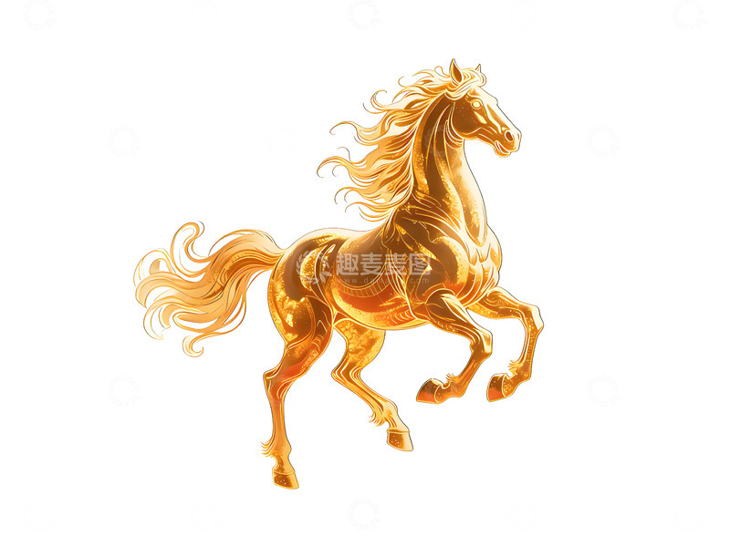 高清大图下载【趣麦麦图】-金色骏马艺术插画