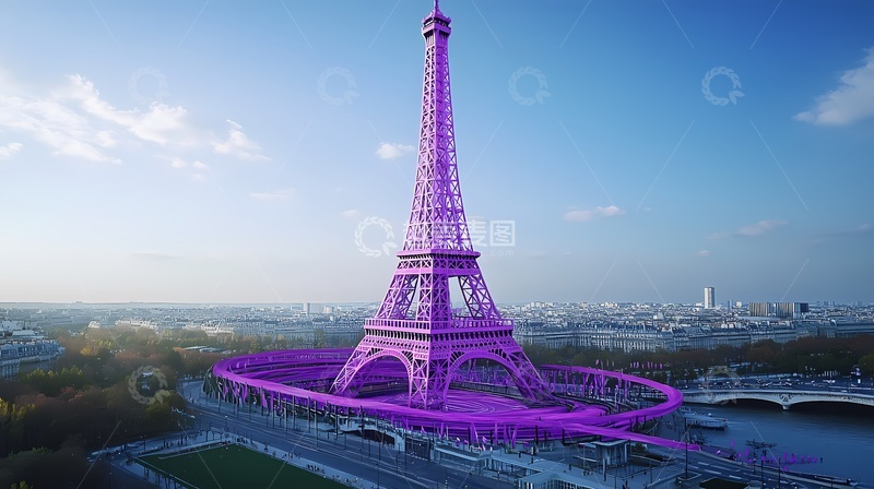 高清大图下载【趣麦麦图】紫光灯埃菲尔铁塔夜景创意图