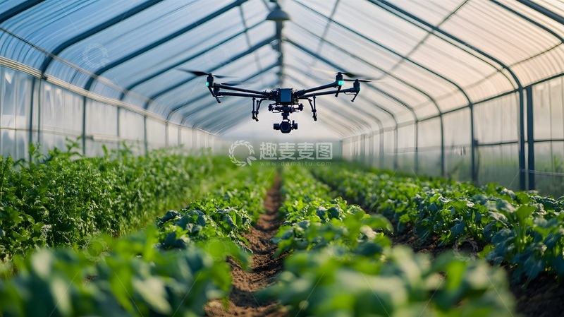 高清大图下载【趣麦麦图】温室无人机喷洒作业