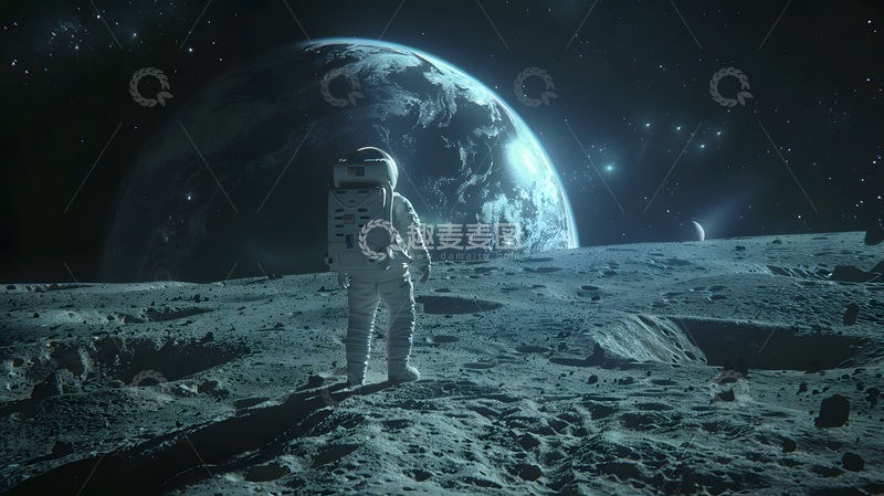 高清大图下载【趣麦麦图】宇航员月球探险科幻场景