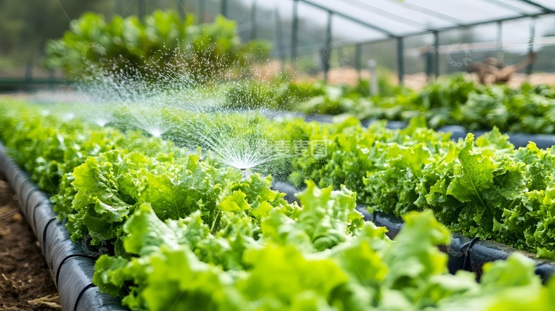 高清大图下载【趣麦麦图】-温室生菜喷洒灌溉