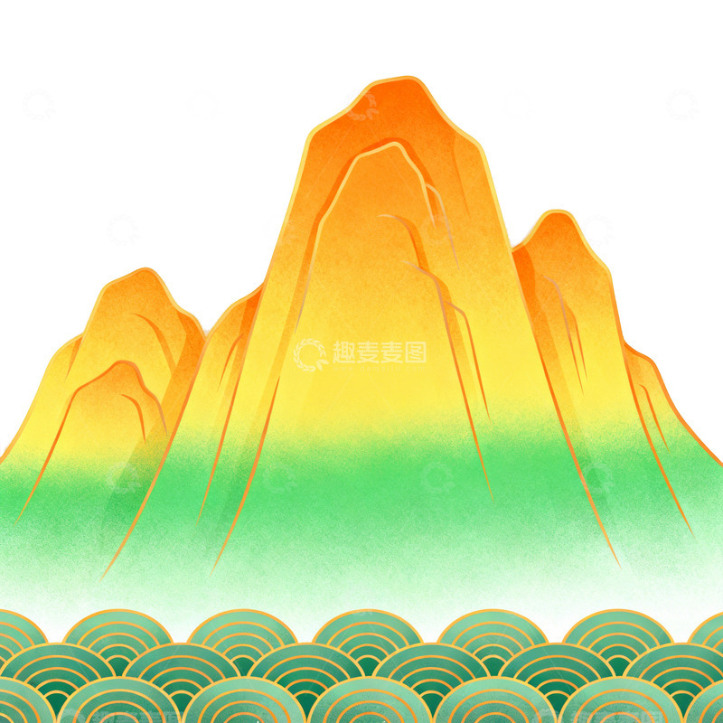 高清大图下载【趣麦麦图】国潮风山峦插画