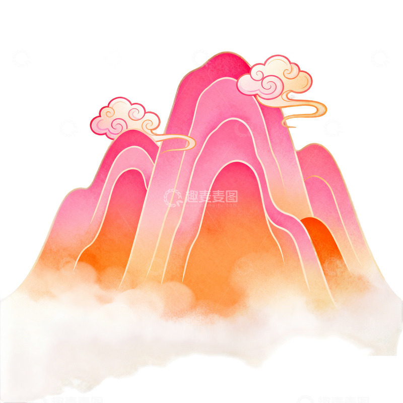 高清大图下载【趣麦麦图】彩色渐变山水画艺术插画