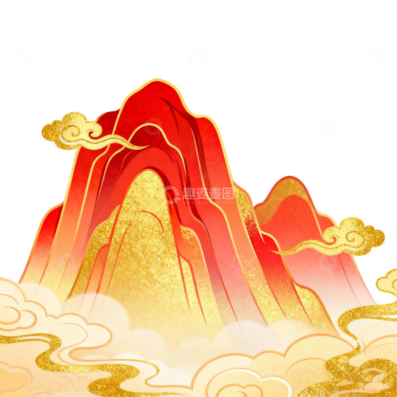 高清大图下载【趣麦麦图】中国风山水画云纹装饰图案