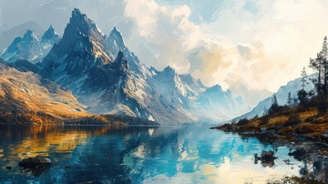 油画风格山水风景画