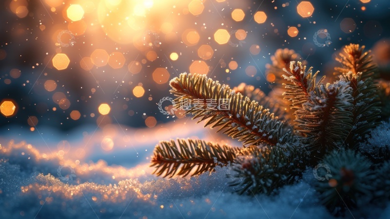 高清大图下载【趣麦麦图】冬日雪景松枝光斑