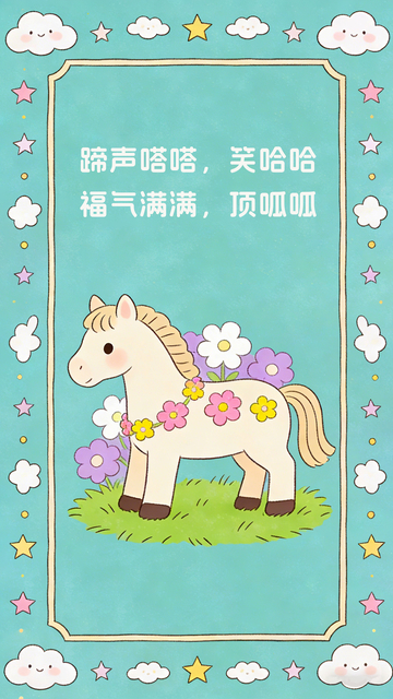 卡通小马福运插画