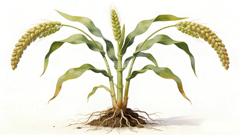 高清大图下载【趣麦麦图】植物插画玉米植株示意图