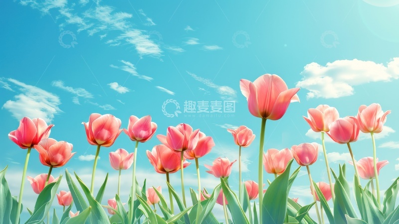 高清大图下载【趣麦麦图】郁金香蓝天白云美景