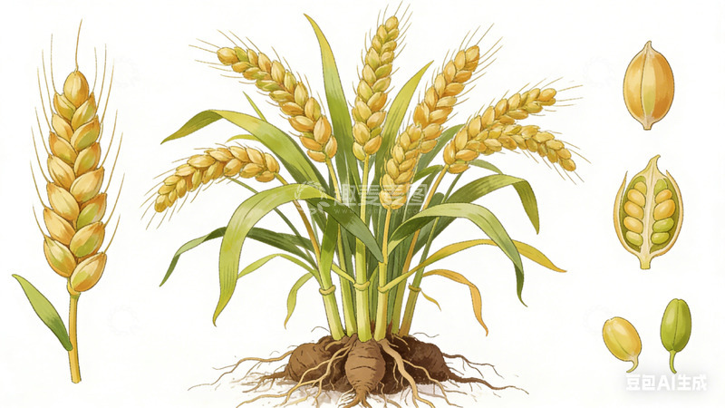 高清大图下载【趣麦麦图】插画风格小麦植物解剖图
