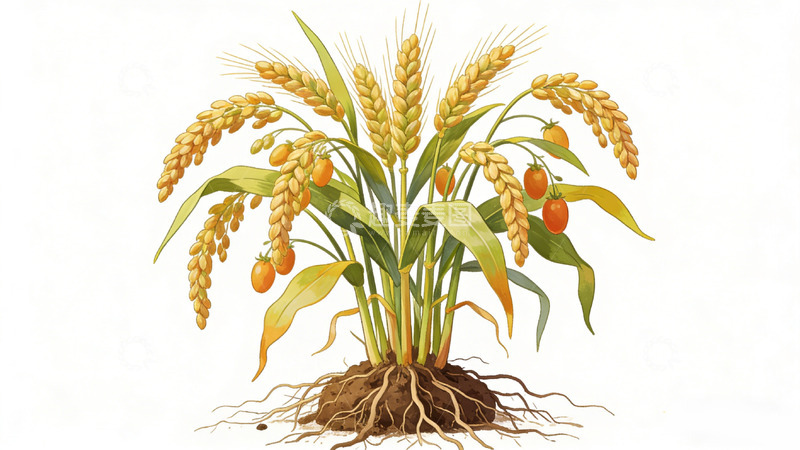 高清大图下载【趣麦麦图】植物插画麦穗根部特写