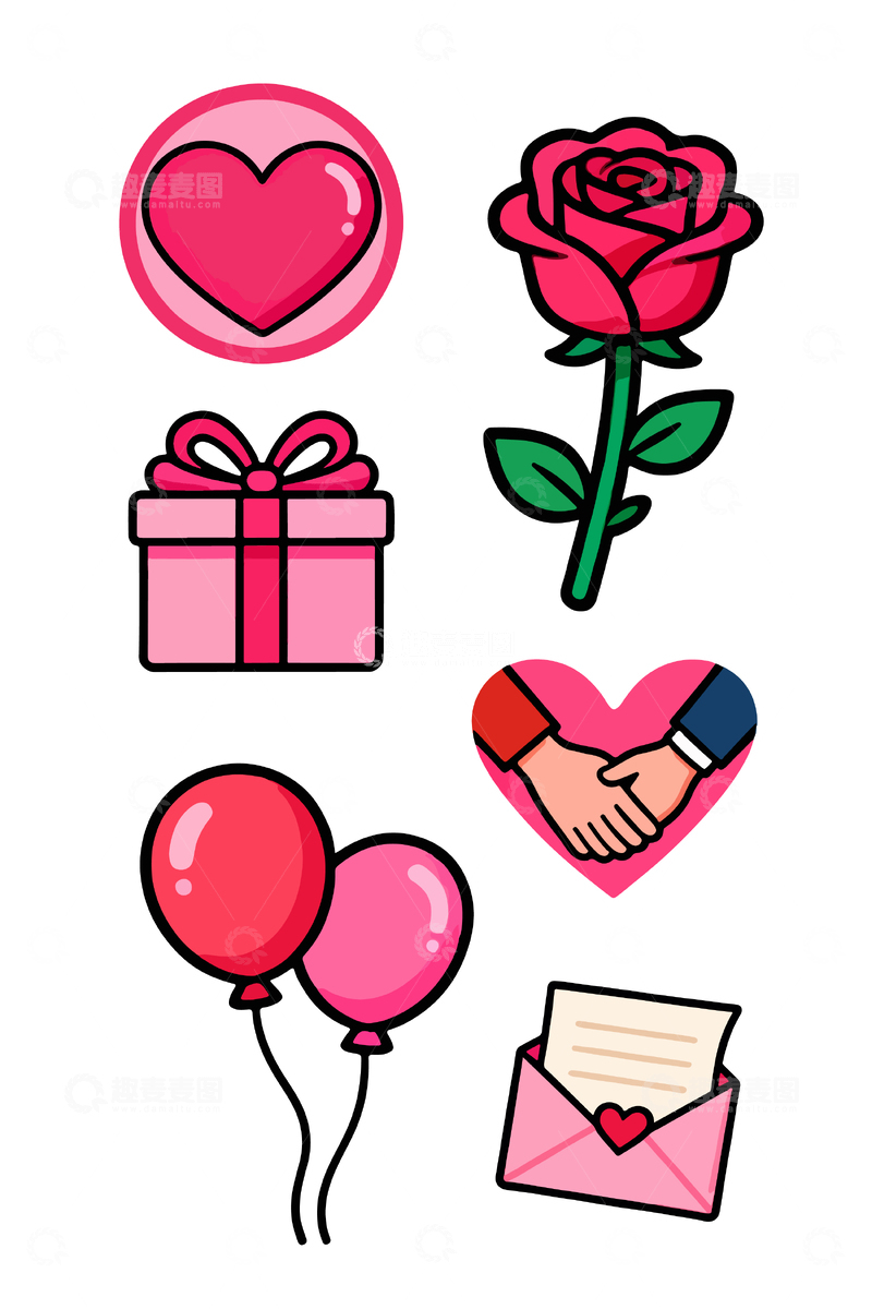源文件下载【趣麦麦图】卡通情人节浪漫元素插画设计素材