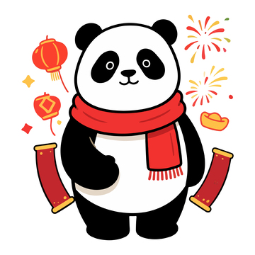 卡通熊猫春节祝福设计素材