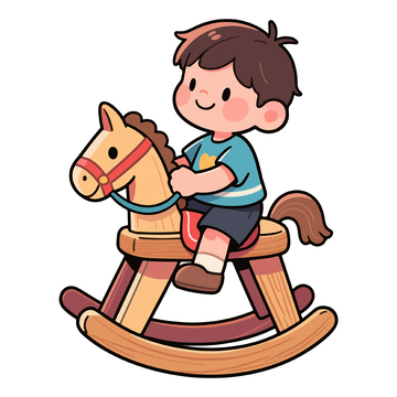 卡通儿童木马玩耍插画