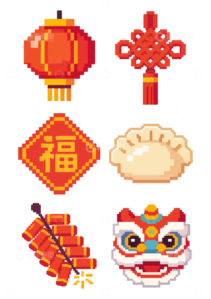 源文件下载【趣麦麦图】像素风春节元素设计素材