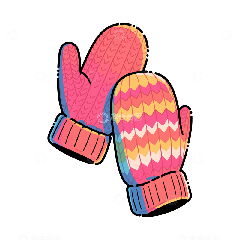 源文件下载【趣麦麦图】卡通风格彩色手套插画