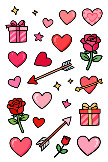 可爱卡通情人节贴纸设计元素