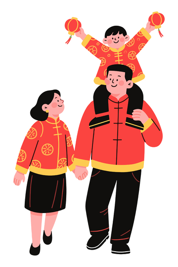 中国风春节家庭插画