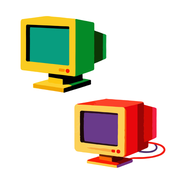 卡通风格旧式电脑矢量插画