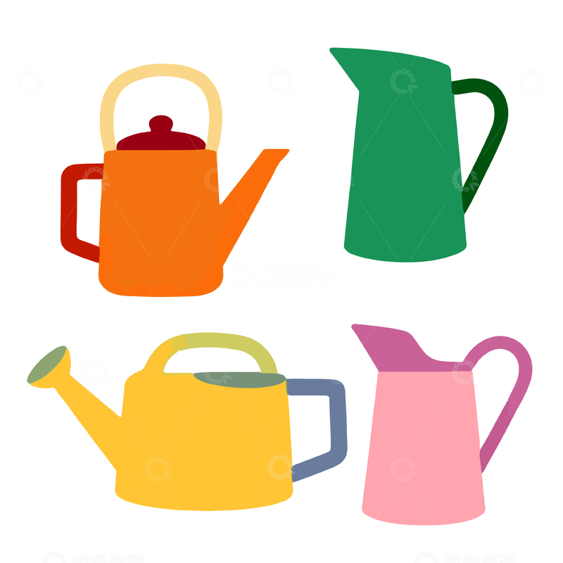 源文件下载【趣麦麦图】多彩浇花壶矢量插画素材