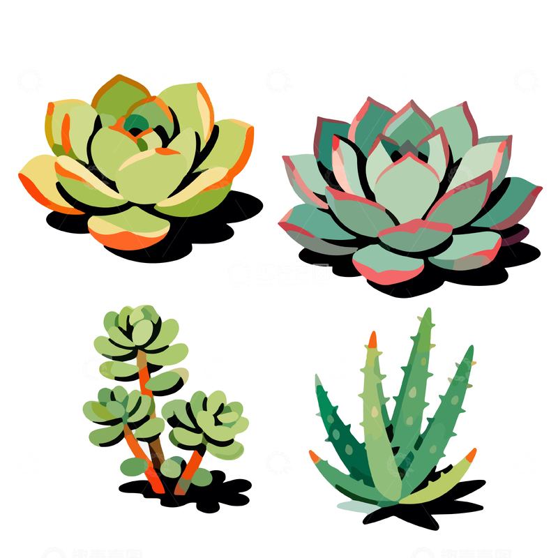 源文件下载【趣麦麦图】卡通多肉植物插画素材