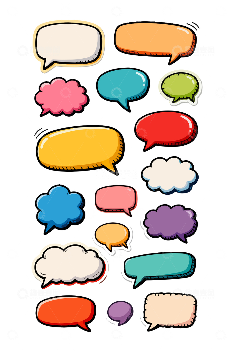 源文件下载【趣麦麦图】彩色对话框贴纸设计元素