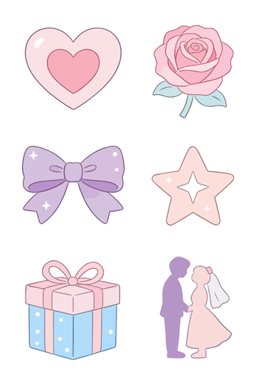 浪漫婚礼主题插画元素集合