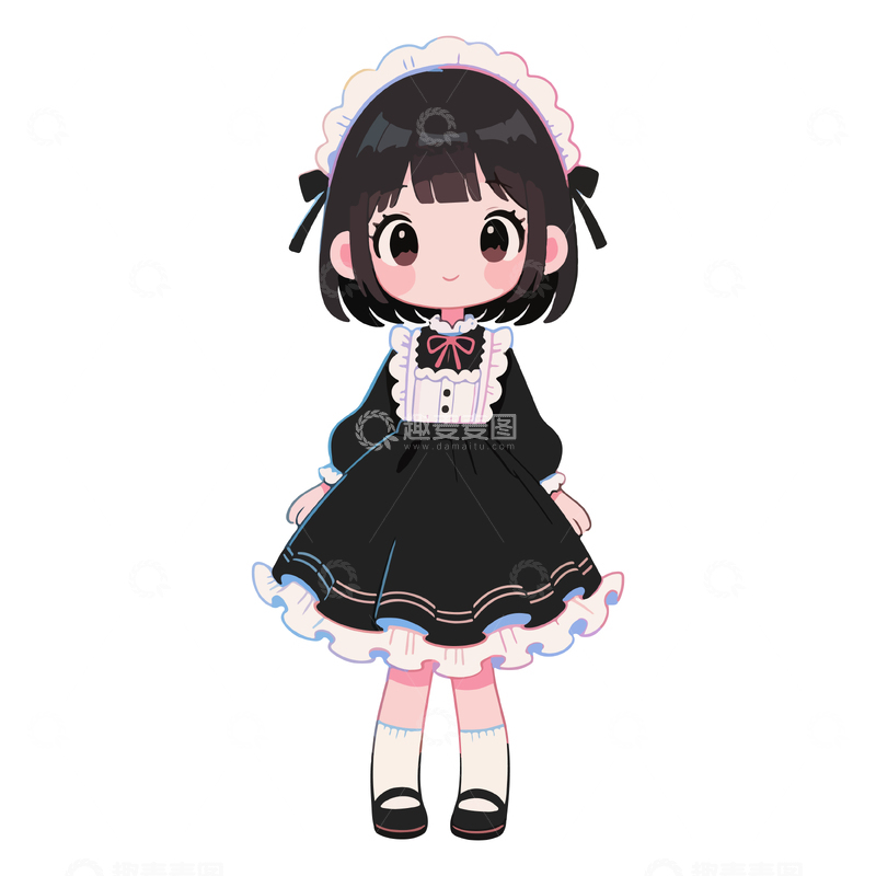 源文件下载【趣麦麦图】可爱风格动漫角色女仆装扮插画