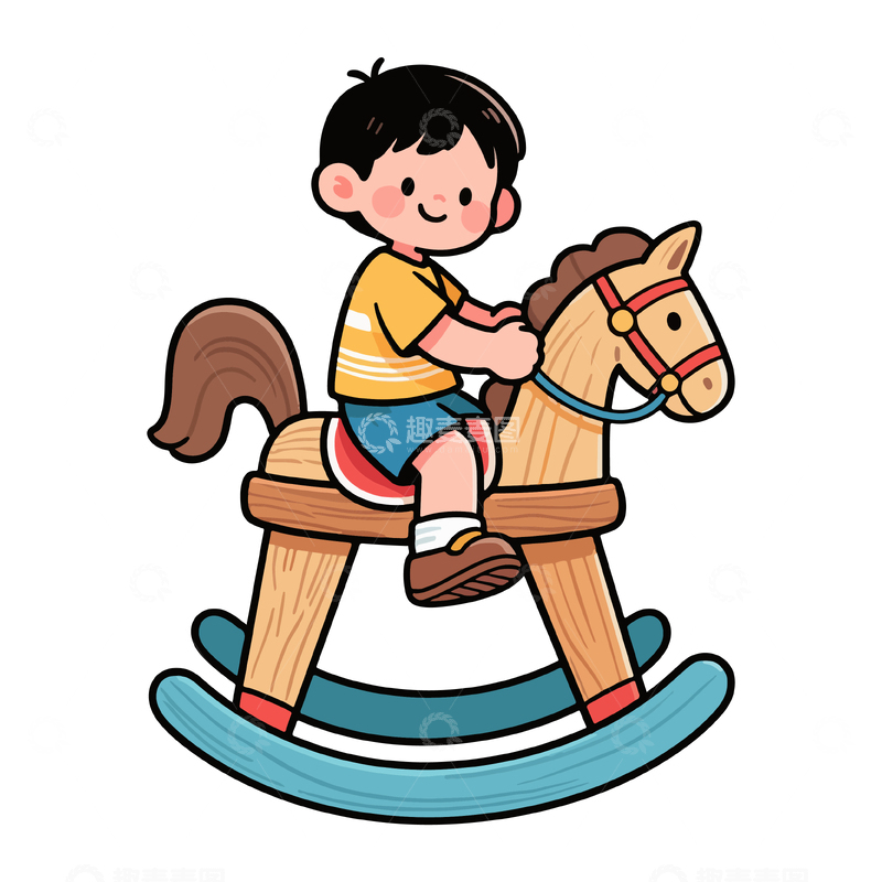 源文件下载【趣麦麦图】-卡通儿童木马玩具插画