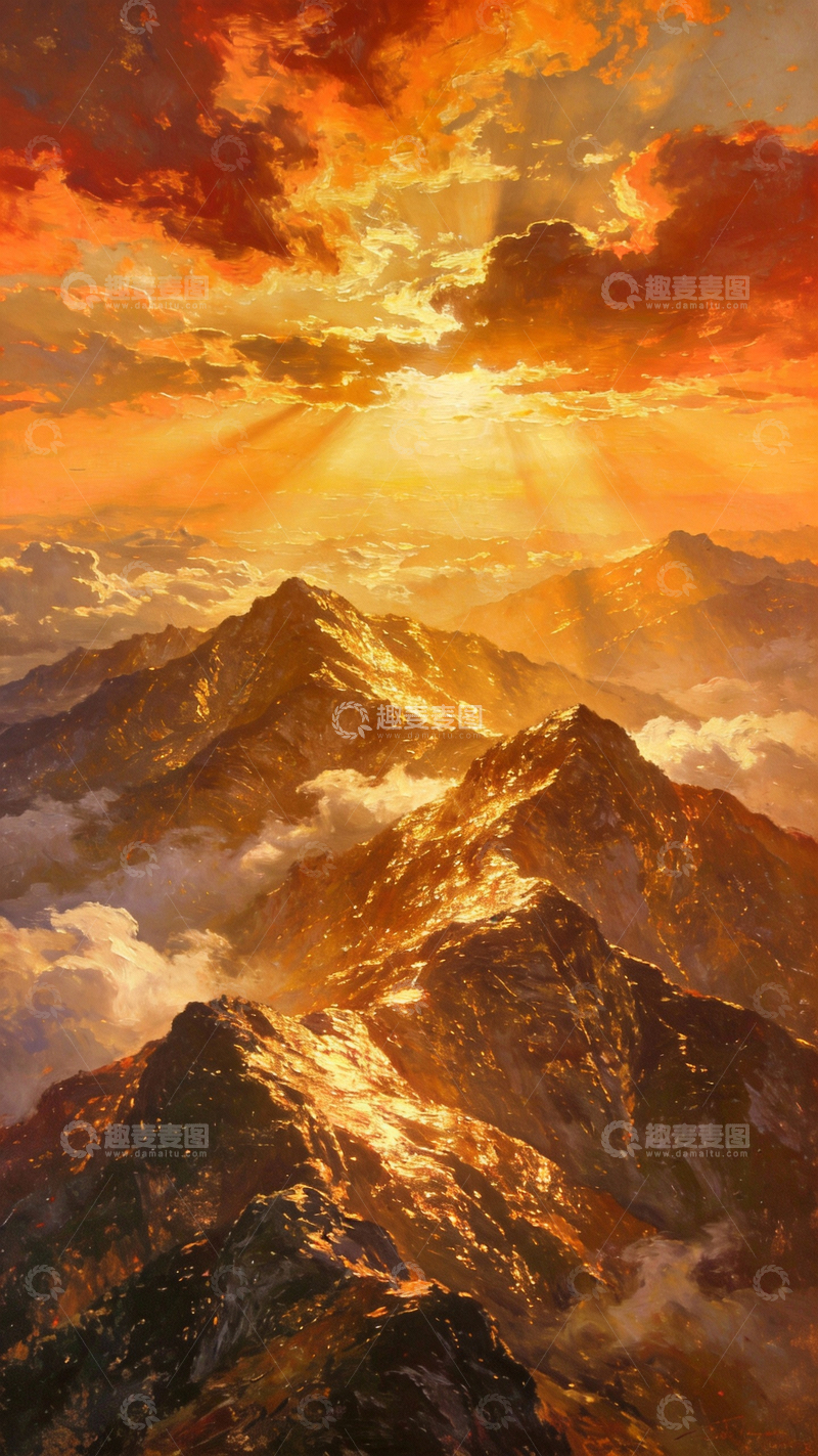 源文件下载【趣麦麦图】油画质感日照金山1