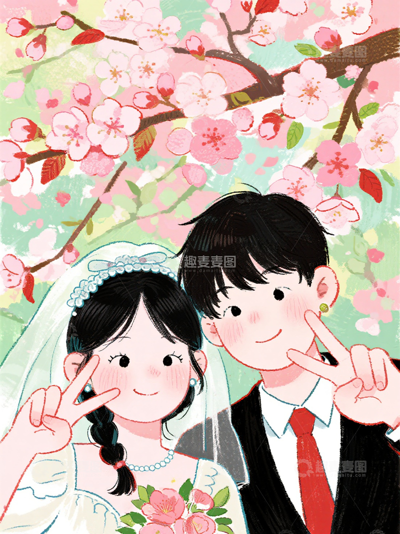 源文件下载【趣麦麦图】卡通治愈插画风格一对新人2