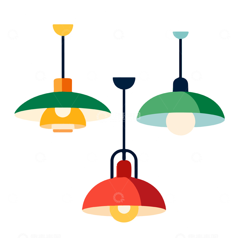 源文件下载【趣麦麦图】卡通风格吊灯插画设计元素