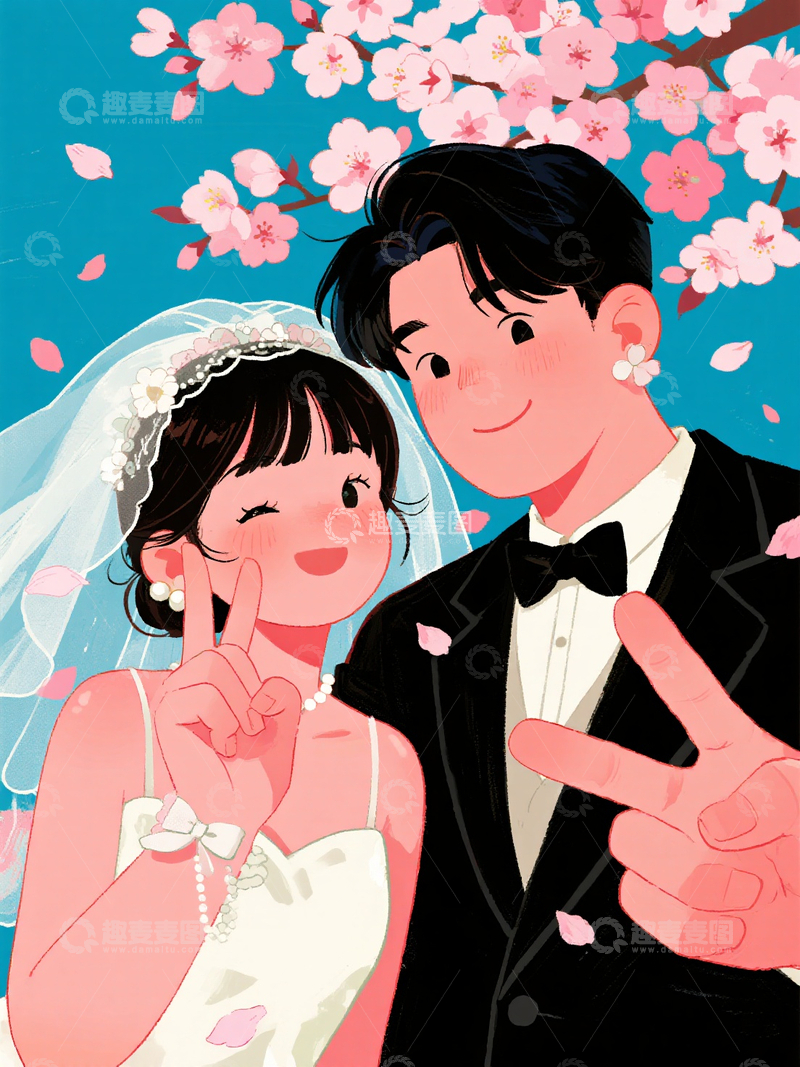 源文件下载【趣麦麦图】卡通治愈插画风格一对新人1