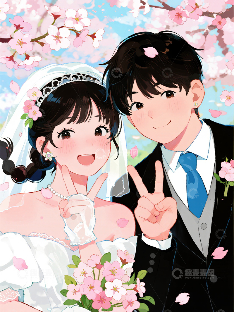 源文件下载【趣麦麦图】卡通治愈插画风格一对新3人