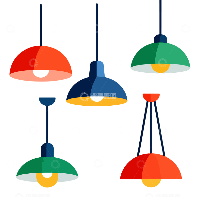 源文件下载【趣麦麦图】彩色吊灯简约设计元素矢量图