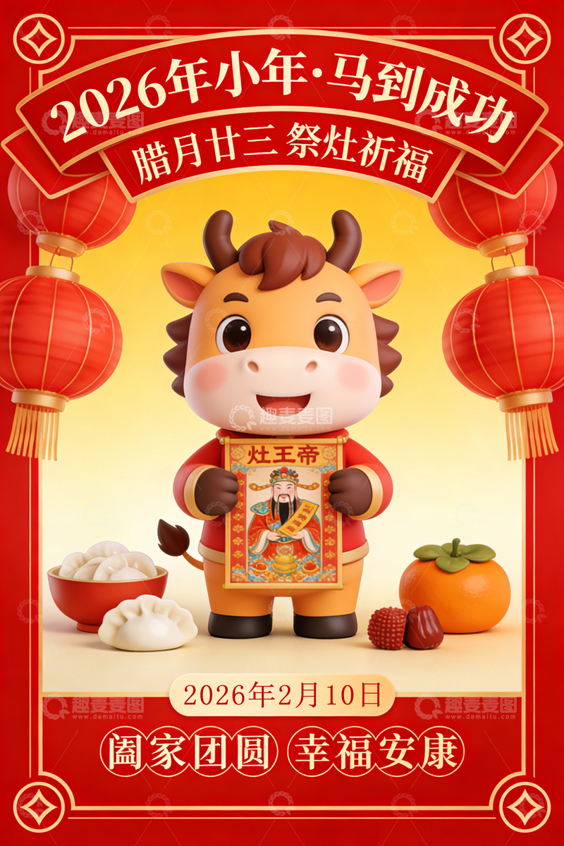 高清大图下载【趣麦麦图】小年祈福海报