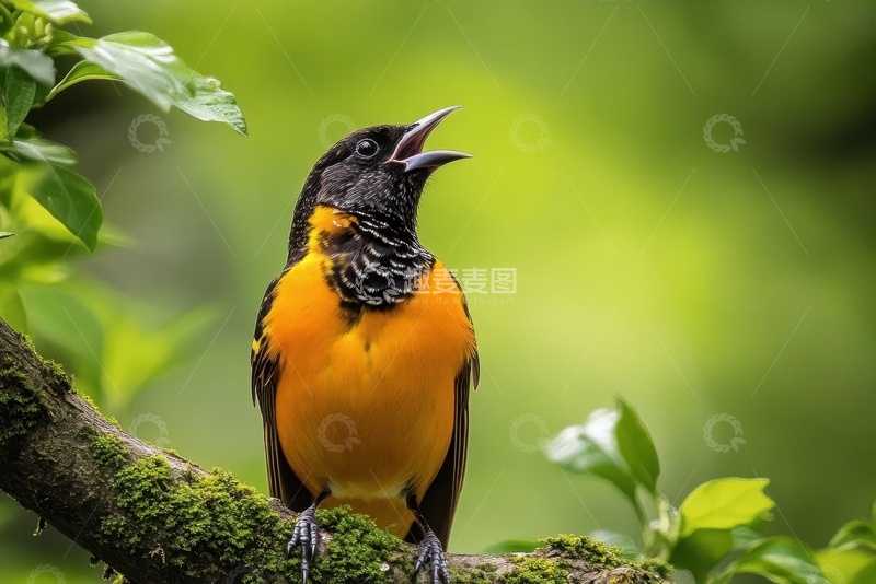高清大图下载【趣麦麦图】鸣叫的一只黄鹂