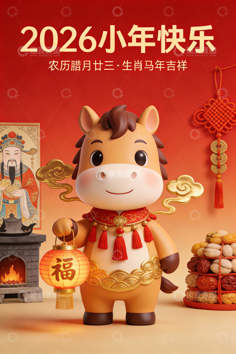 高清大图下载【趣麦麦图】小年快乐海报