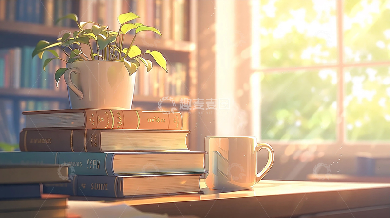 高清大图下载【趣麦麦图】书香伴晨光的温馨时光