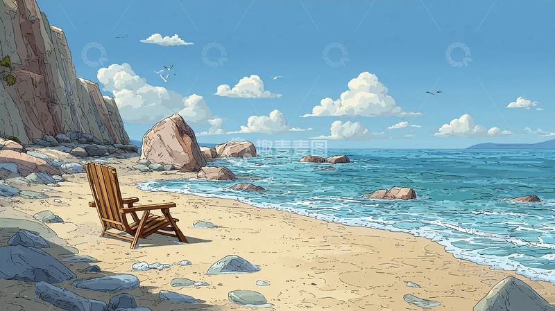 高清大图下载【趣麦麦图】孤椅听浪石岸沉思录