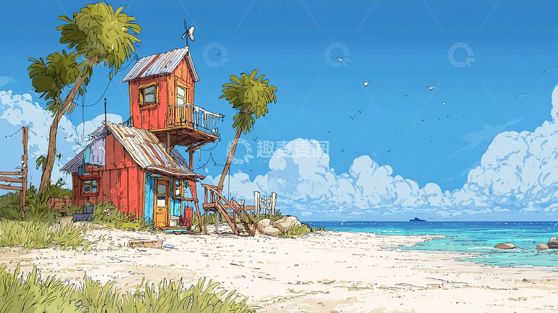 高清大图下载【趣麦麦图】孤岛诗意老木屋遐想