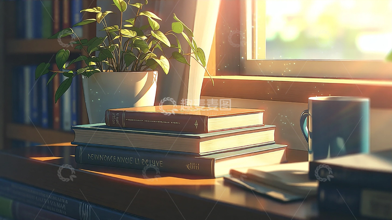 高清大图下载【趣麦麦图】阳光洒落的书房角落