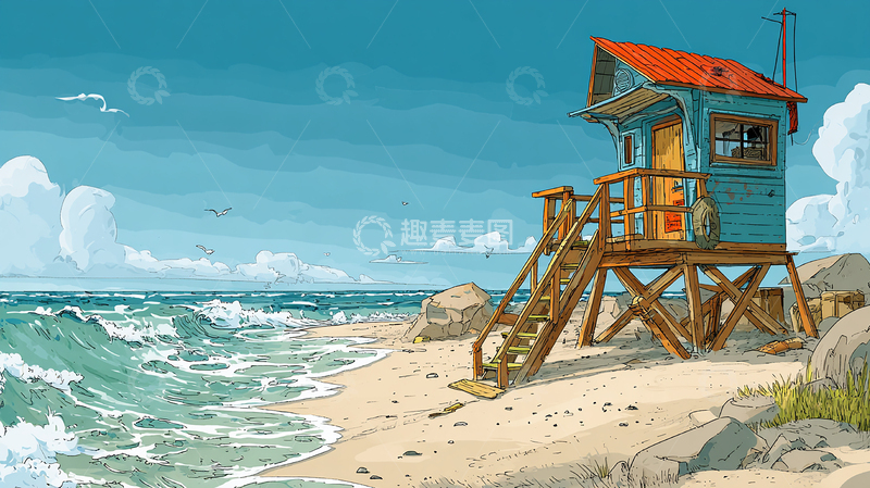 高清大图下载【趣麦麦图】海浪诗篇与守望小屋