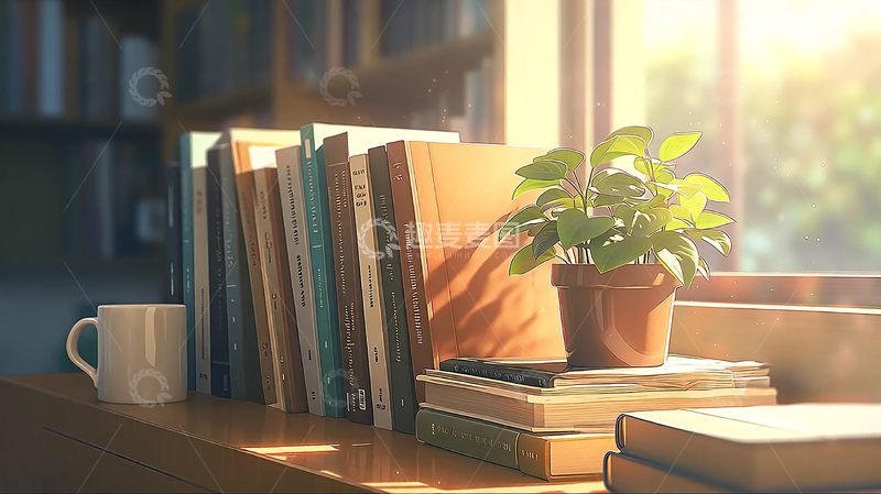 高清大图下载【趣麦麦图】书海阳光中的静谧角落