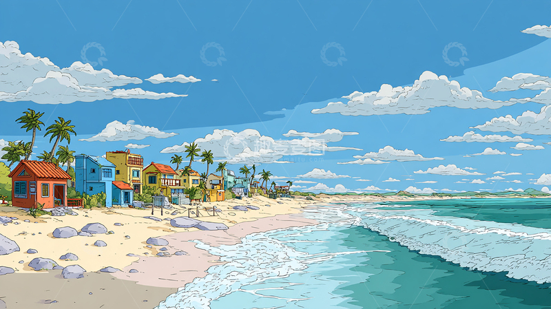 高清大图下载【趣麦麦图】海岸边的彩色童话镇